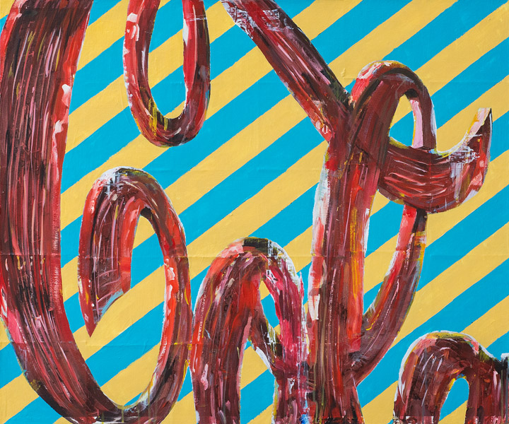 PLAID COLUMNS Cola Stripes mixed media on panel 30 x 36 inches