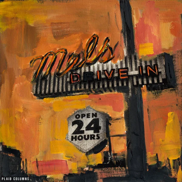 Mel's Drive In<br>mixed media on panel<br>9 x 9 inches