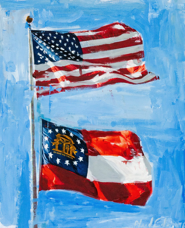 Flags Over Georgia<br>mixed media on paper<br>13 x 19 inches