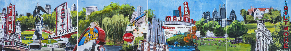 Atlanta Montage<br>mixed media on paper<br>12 x 69 inches