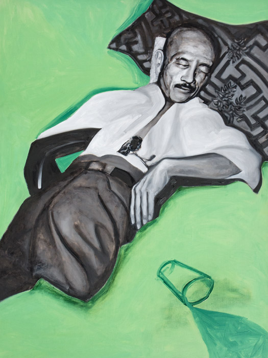Tojo Spills A Cup Of Water<br>oil on canvas<br>48 x 36 inches