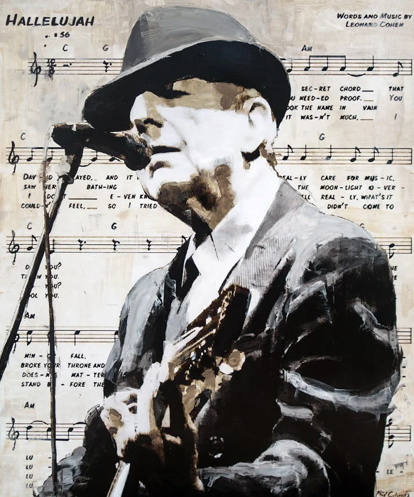 PLAID COLUMNS Leonard Cohen mixed media on panel 36 x 30 inches $3600