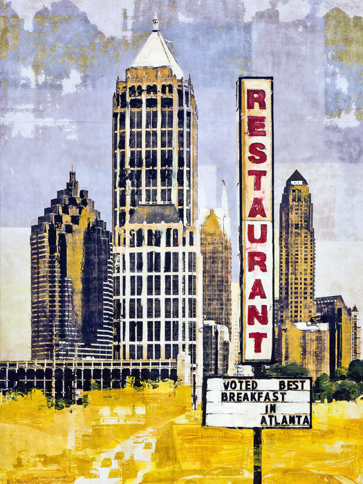 Best Breakfast In Town<br>mixed media on panel<br>48 x 36 inches