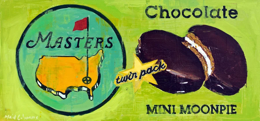 Masters Moonpie<br>mixed media on panel<br>14 x 30 inches