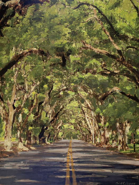 Third Avenue Oaks<br>mixed media on panel<br>48 x 36 inches