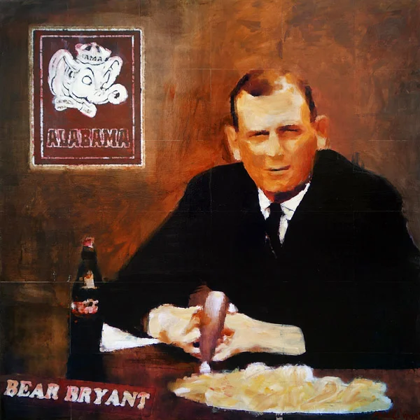 PLAID COLUMNS The Bear Bryant Show mixed media on pane 36 x 36 inches