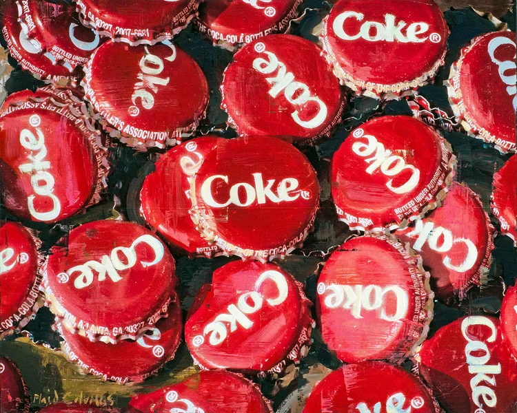 Coca-Cola Bottle Caps<br>mixed media on panel<br>24 x 30 inches