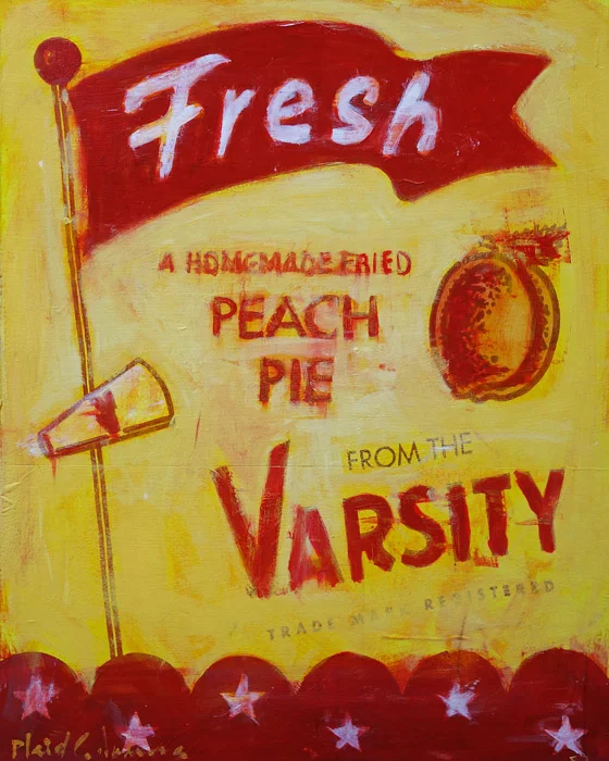 PLAID COLUMNS Fresh Peach Pie mixed media on panel 20 x 16 inches $1200