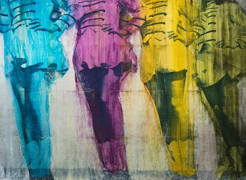 PLAID COLUMNS Twirlers mixed media on panel 22 x 30 inches $2500