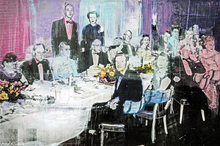 PLAID COLUMNS Members Only mixed media on canvas 40 x 60 inches $5500