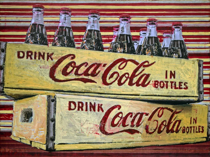 Plaid Columns Coca-Cola In Bottles mixed media on panel 30 x 40 inches