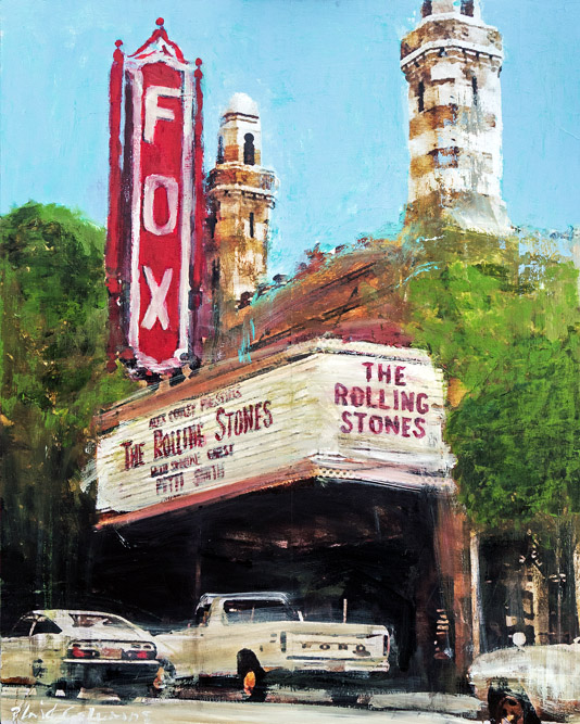Plaid Columns Stones at The Fox mixed media on panel 30 x 24 inches