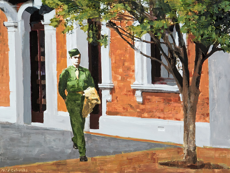 Plaid Columns Charlie Simpson Walking mixed media on panel 30 x 40 inches