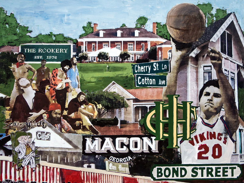 Plaid Columns Jeff in Macon mixed media on panel 36 x 48 inches