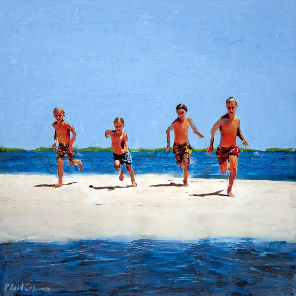 Plaid Columns Beach Runners mixed media on panel 24 x 24 inches