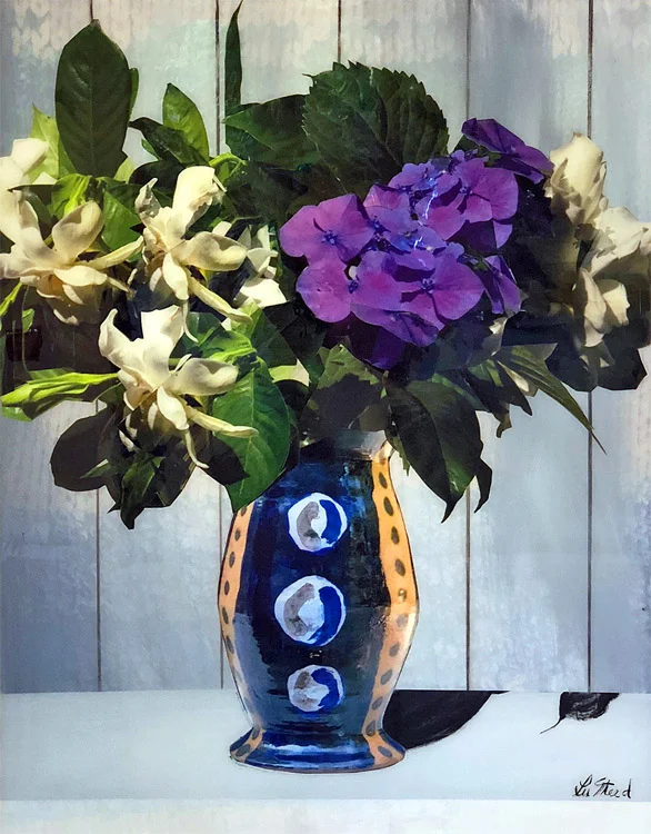 LU STEED Flowers No. 1 mixed media on panel 41 x 32 inches