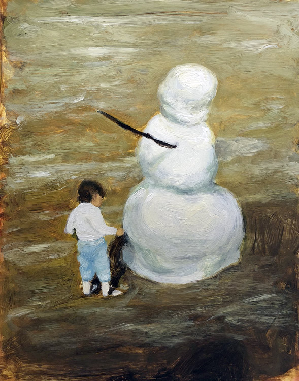 EVAN JONES Snowman & My Cousin acrylic on paper 14 x 11 inches