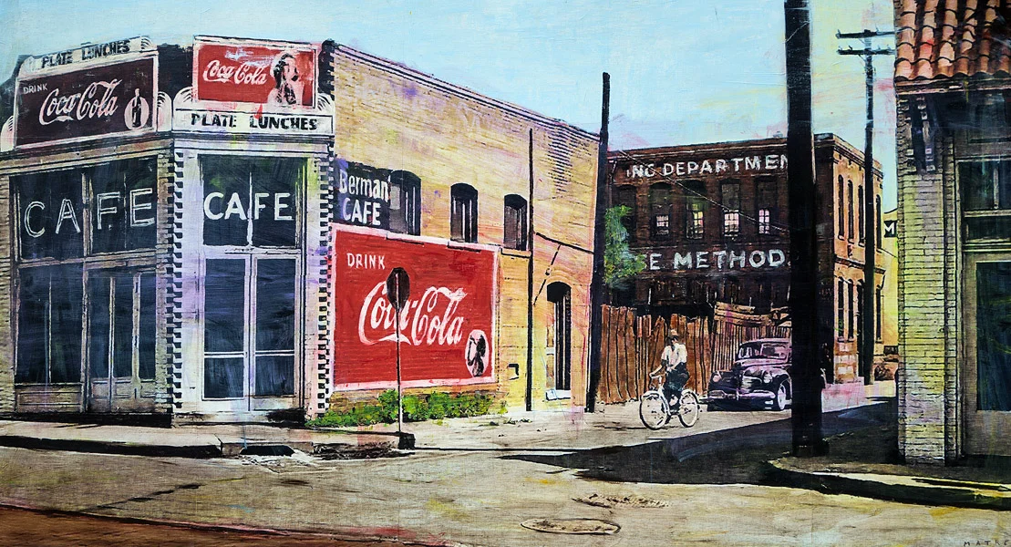 PLAID COLUMNS Vintage Edgewood mixed media on panel 46 x 85 inches (SOLD)
