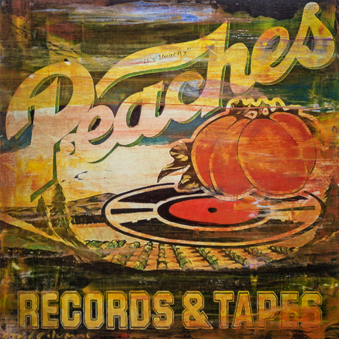 PLAID COLUMNS Peaches mixed media on panel 18 x 18 inches $1200