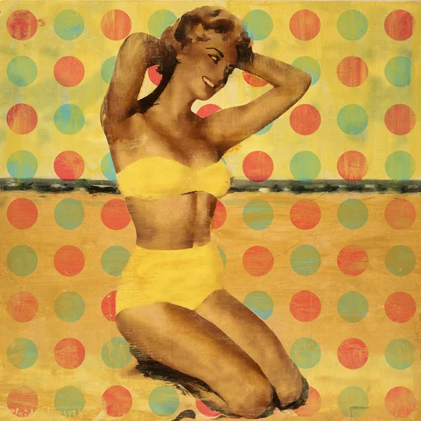 PLAID COLUMNS Yellow mixed media on panel 19 x 19 inches $1800