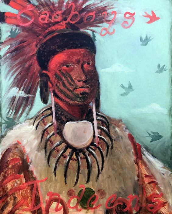 EVAN JONES Caoboys & Indeens acrylic on canvas 30 x 24 inches