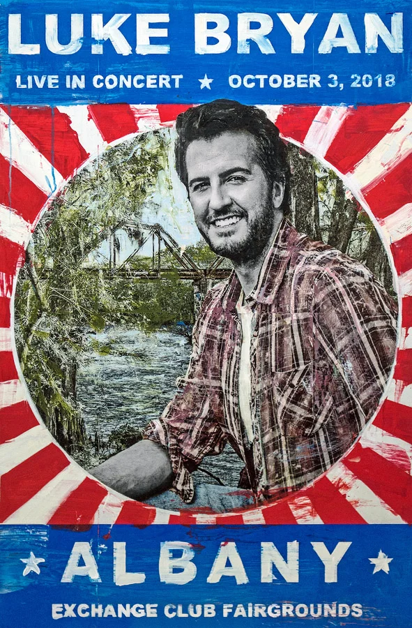 Plaid Columns Luke Bryan Live mixed media on panel 35 x 23 inches