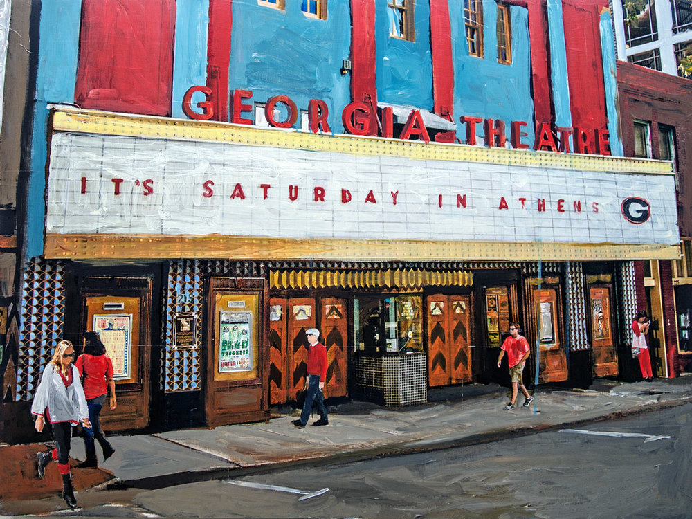 Plaid Columns Saturday In Athens Georgia Theatre Athens, GA mixed media on panel 30 x 40 inches