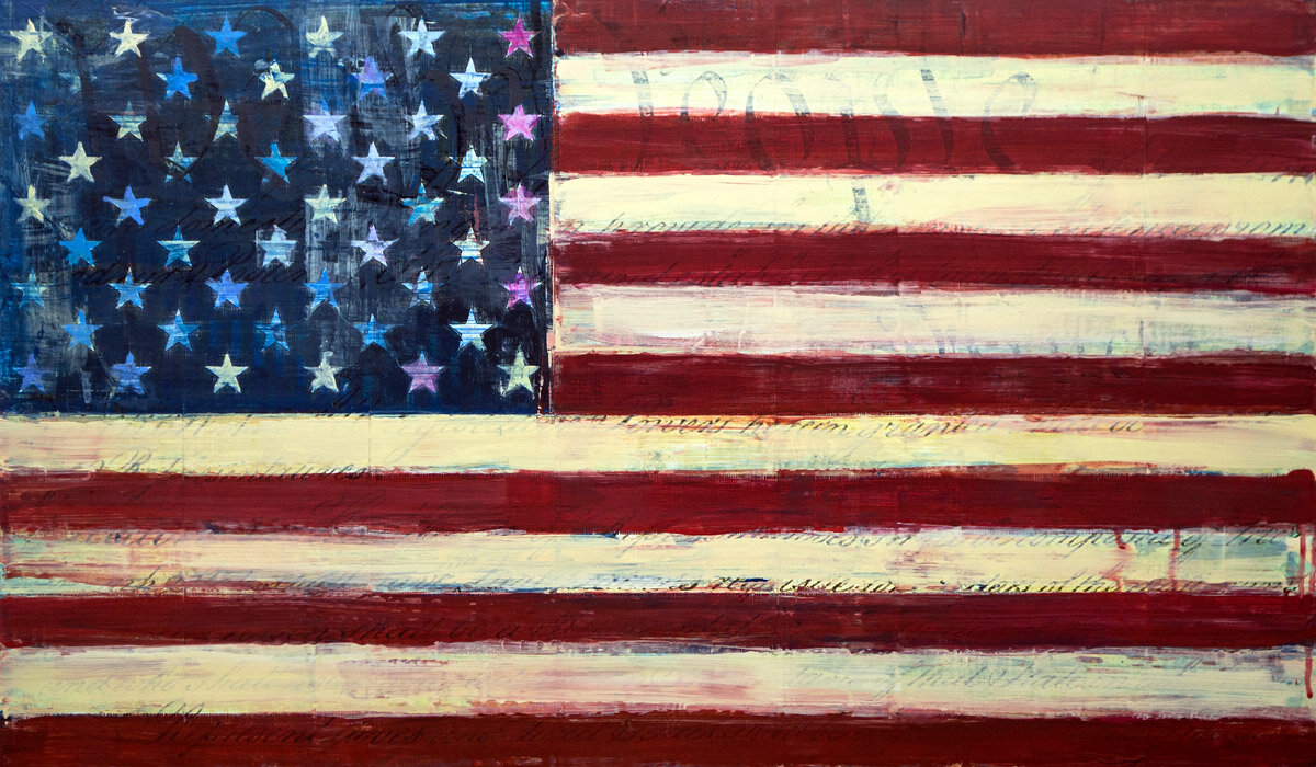 Plaid Columns Stars & Stripes No. 1, 2020 mixed media on panel 21 x 36 inches