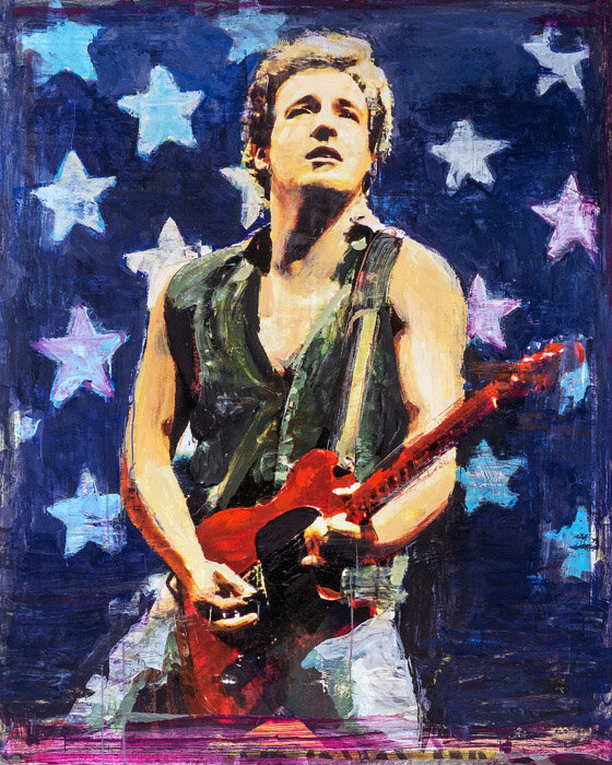 Plaid Columns Bruce Springsteen, 2020 mixed media on panel 60 x 48 inches