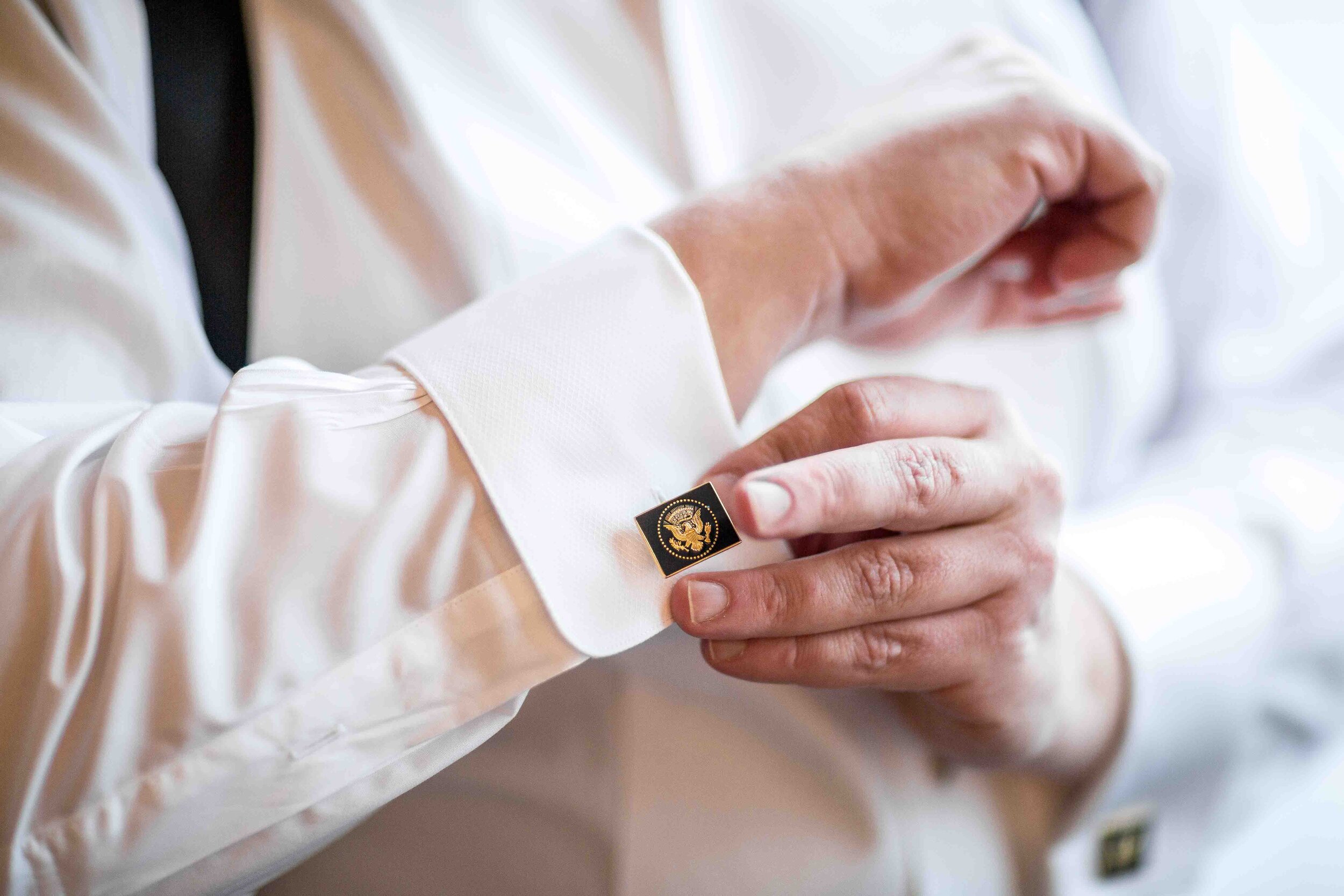 Presidential Cufflinks on a groom at New York Palace Hotel