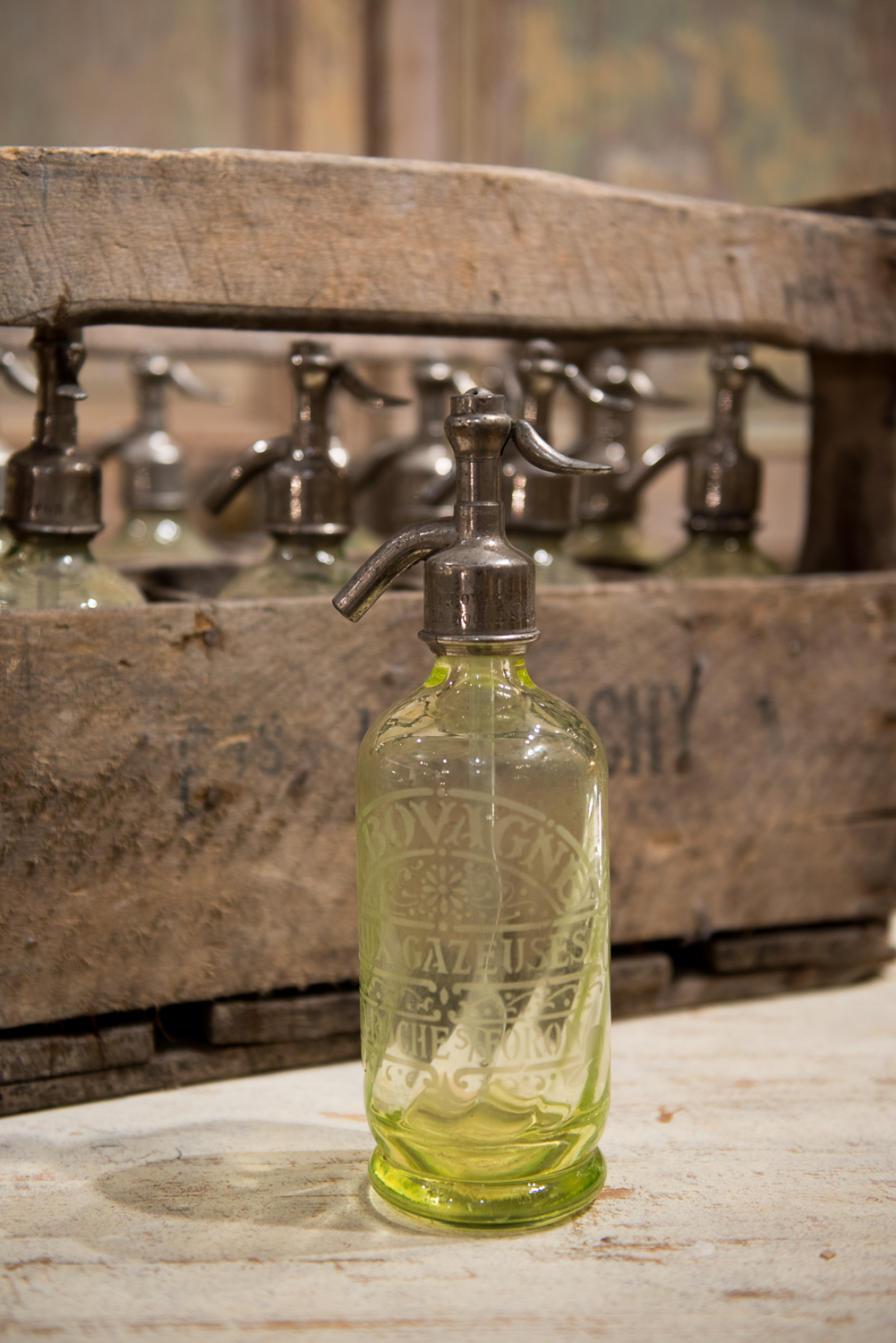 Set of 12 Small Lime Green Siphon Bottles