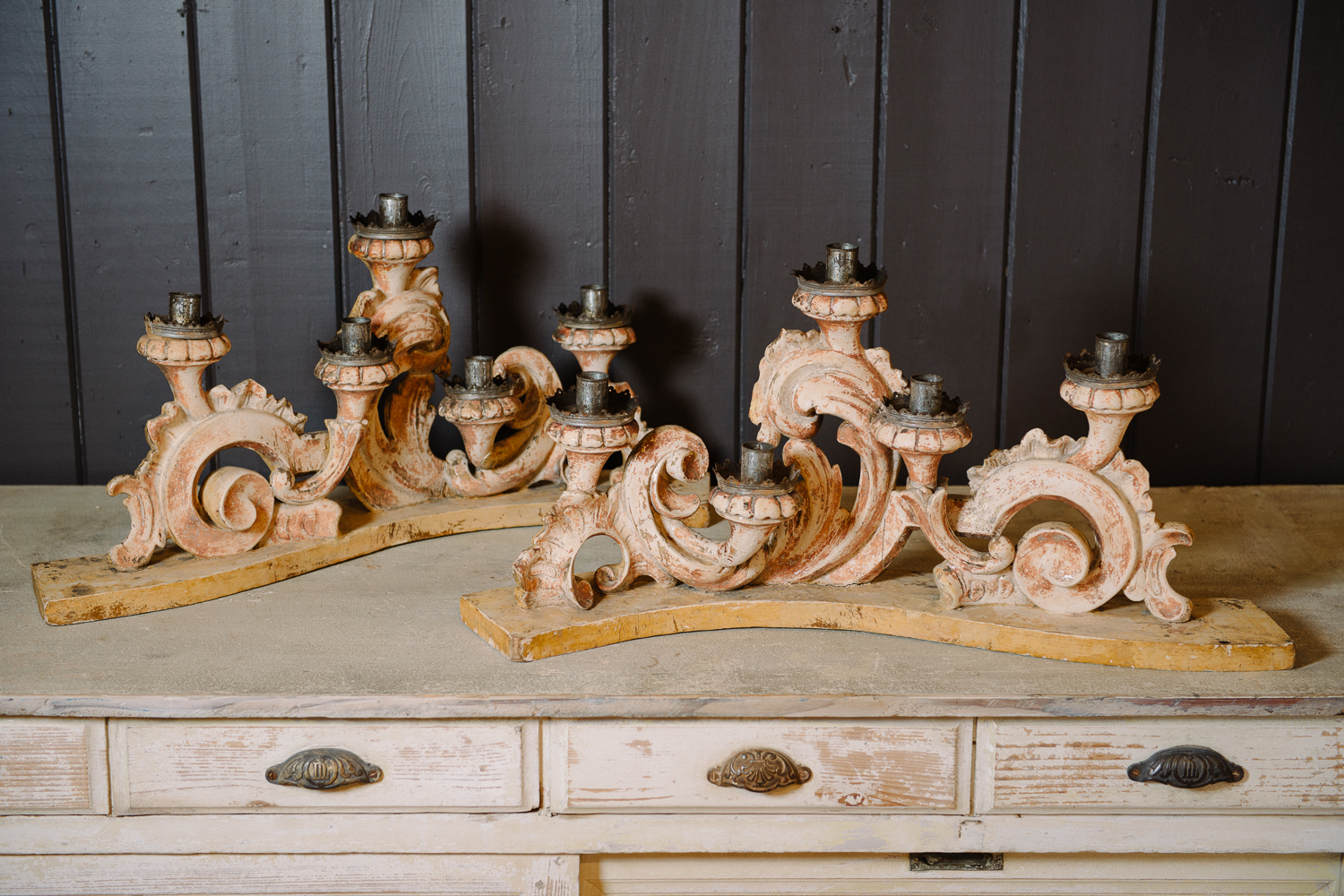 Pair of Italian Wooden Tabletop Candelabras