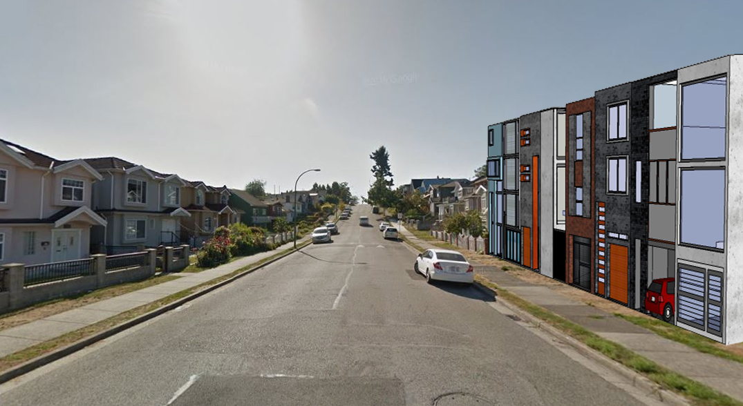 Amsterdam Rowhouses insertion on the Vancouver streets (Adanac St & Rupert St)