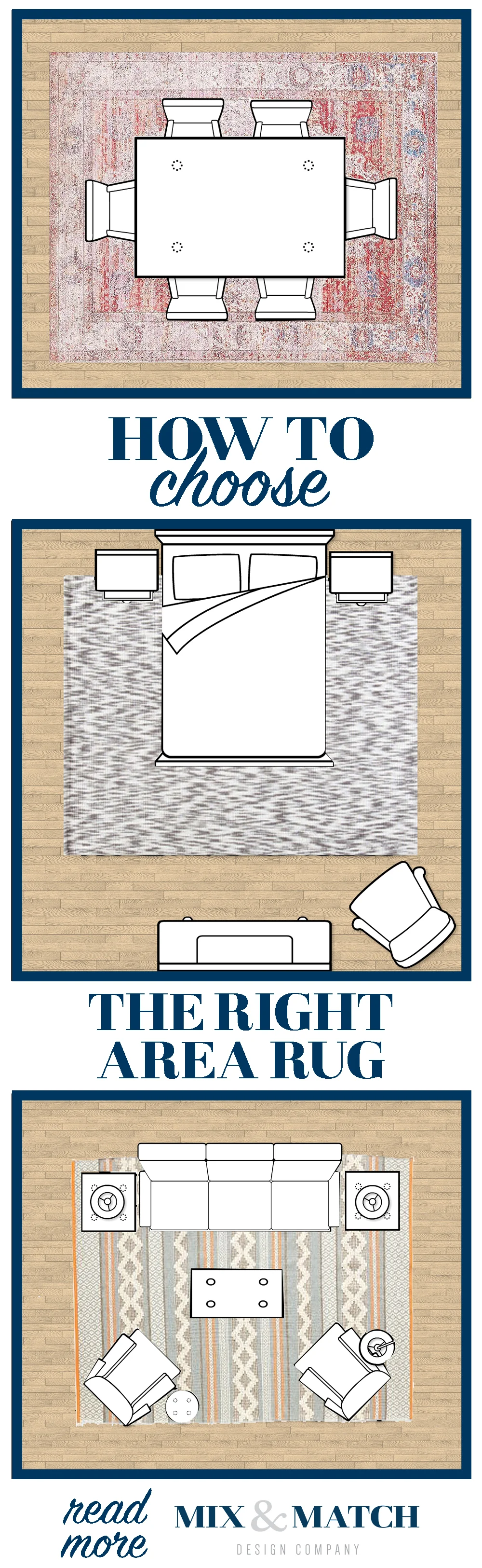 Rugs used in graphic from top to bottom: Cami Tufted Rug , Ikat Grey/White Rug (also used in this Modern Farmhouse Bedroom ), and Heirloom Wool Rug