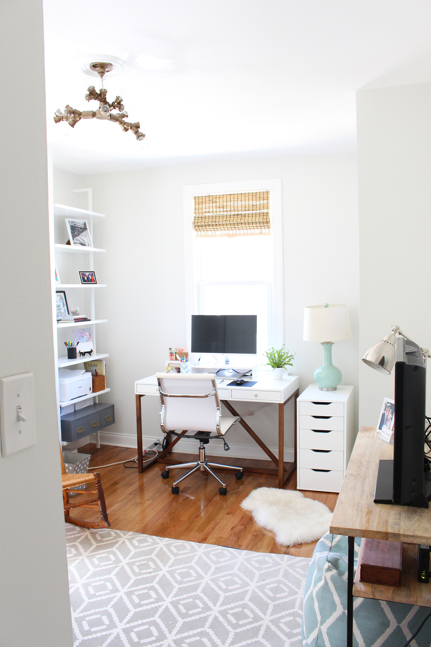 One Room Challenge Week 3: bright, modern/bohemian office makeover progress in the workspace area.