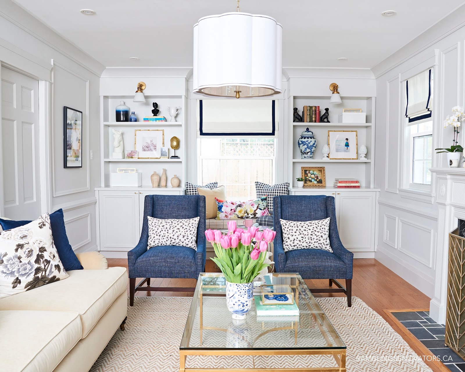 Preppy traditional living room from Rambling Renovators.