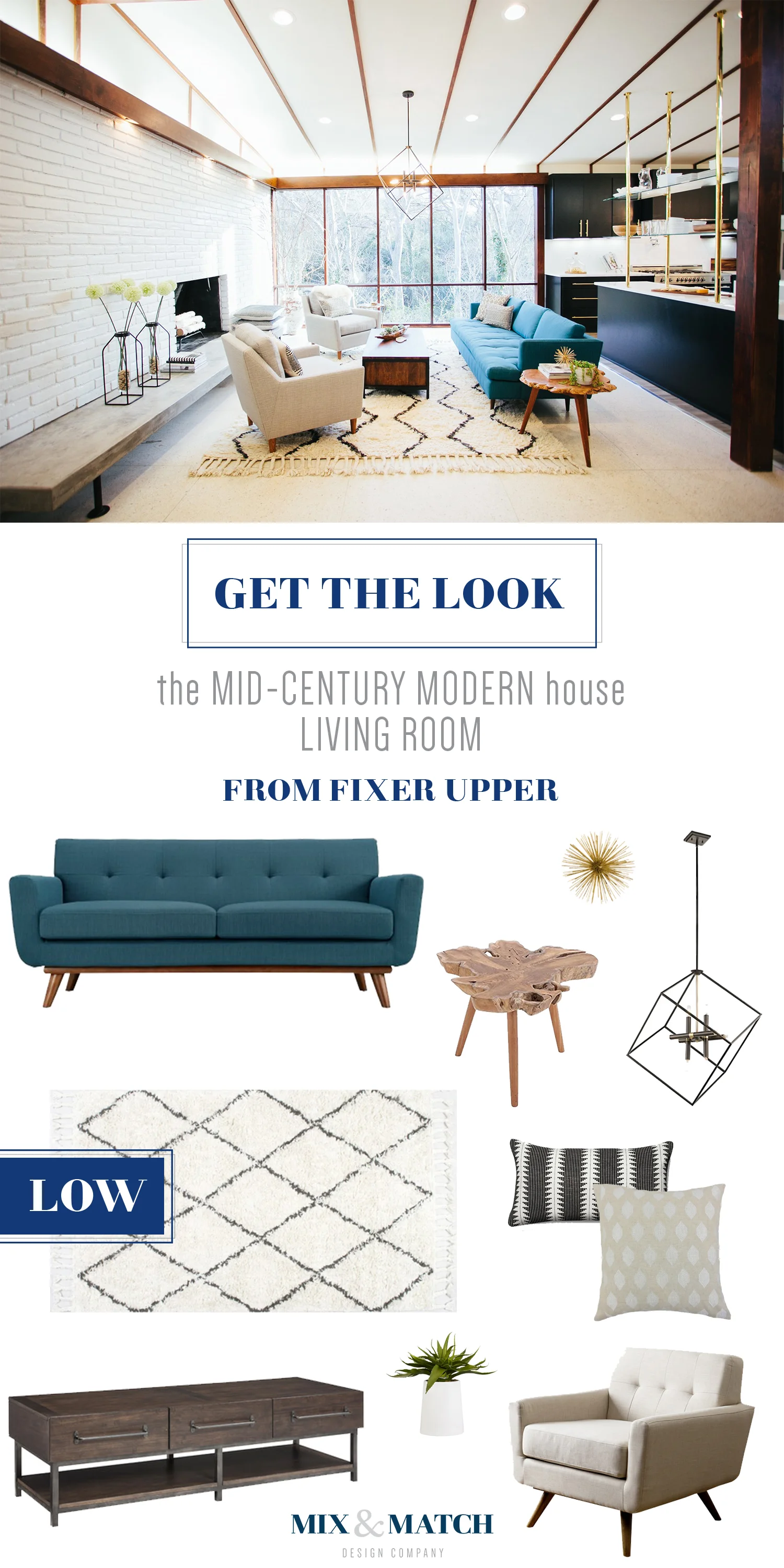 Get the look of the Mid Century Modern Ranch from Fixer Upper! Total cost for this look: ~$3,000.