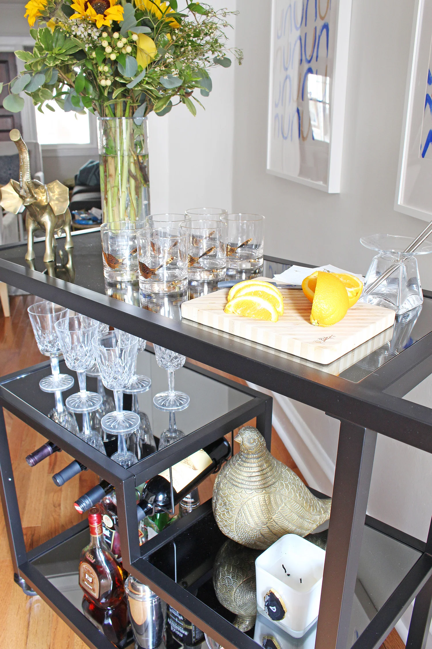Bar carts are incredibly versatile! Style it up as a traditional drink station or use it in your bedroom for accessories. See both on the Mix & Match blog! // bar cart uses, bar cart setup, ways to use a bar cart