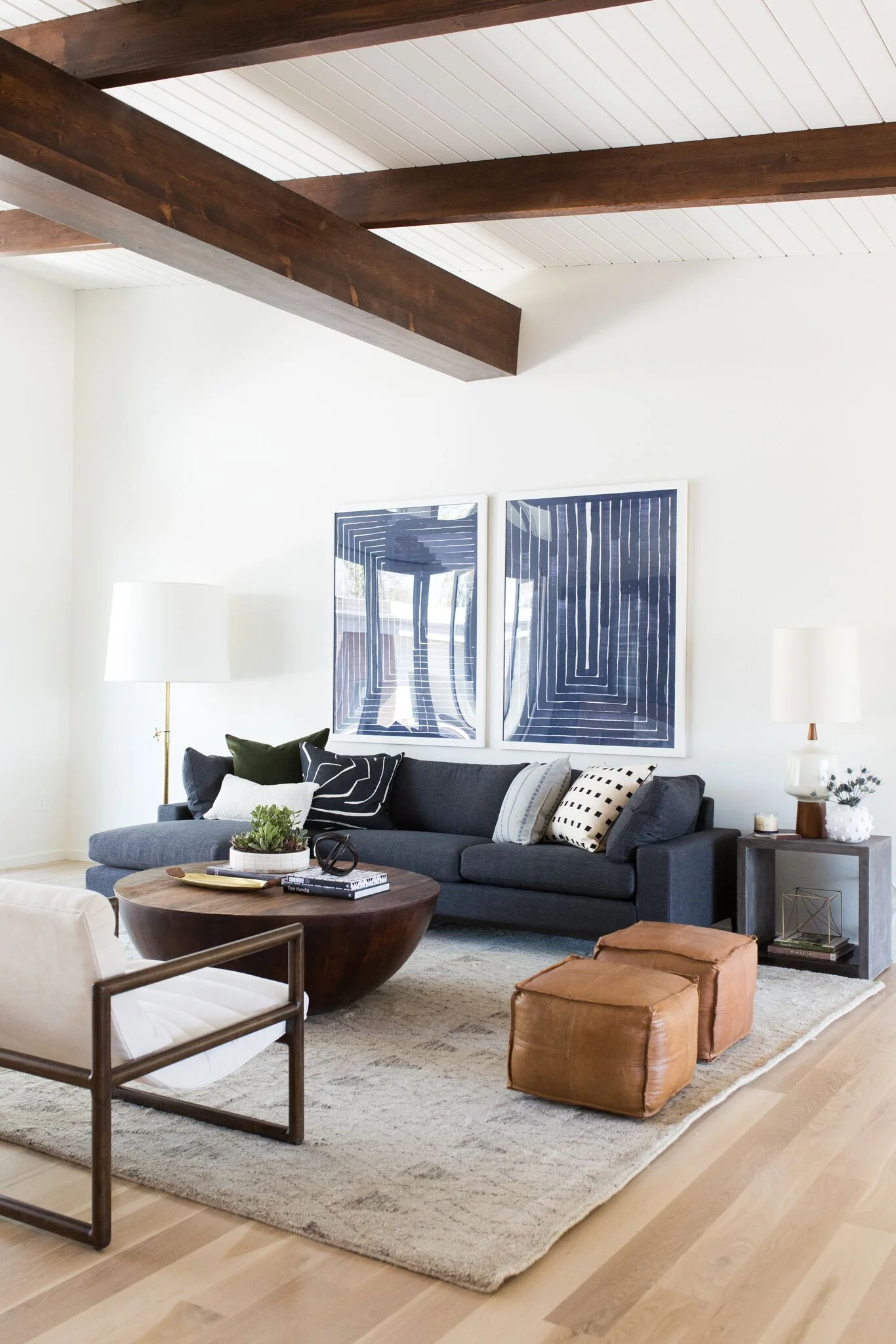 Mid-century modern living room from Studio McGee, dipytch artwork