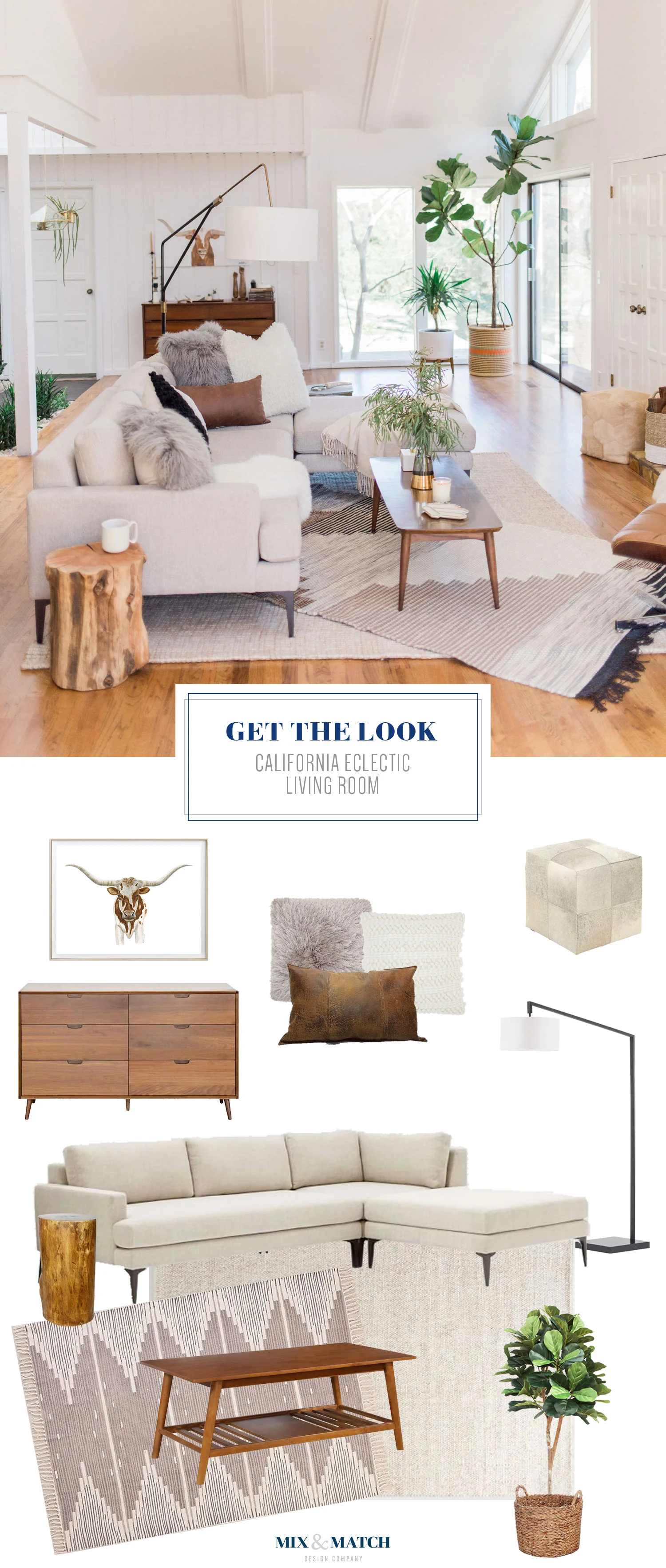 Get the look of this neutral California eclectic living room on the blog! This room does neutrals right - varying the texture and patterns, but keeping the color palette quiet overall.