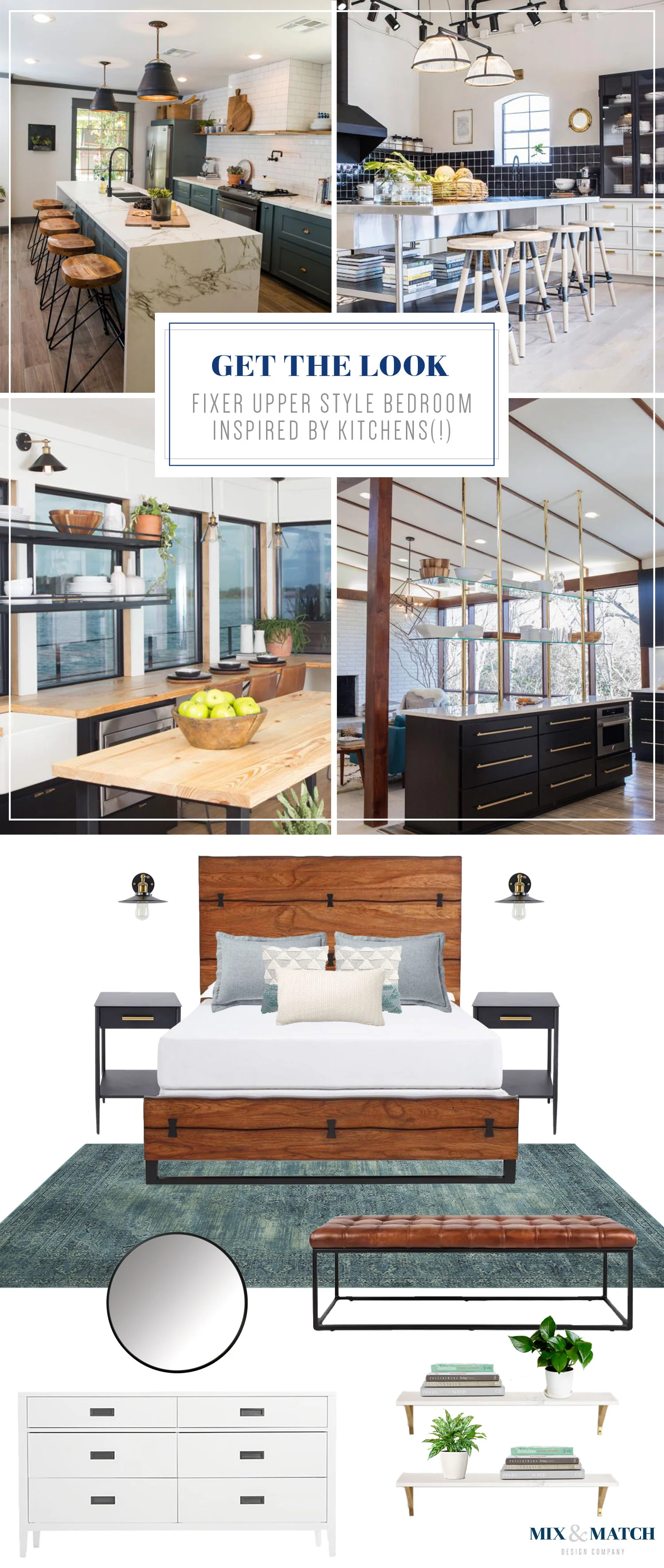 Get the Fixer Upper Industrial Modern Farmhouse look for your bedroom. This look was inspired by some of my favorite kitchens designed by Joanna Gaines. Clean lines, warm natural wood, and a good dose of black make for a cozy sleeping space.