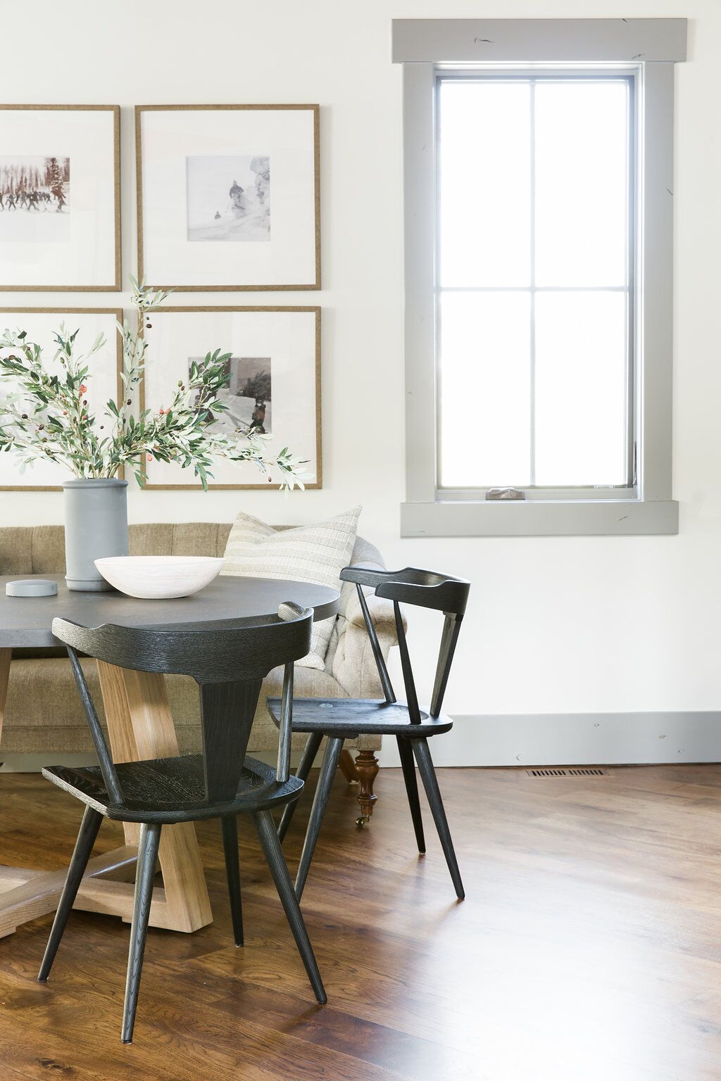  A modern minimalist dining room with European styling. I love the way the neutrals flow together!