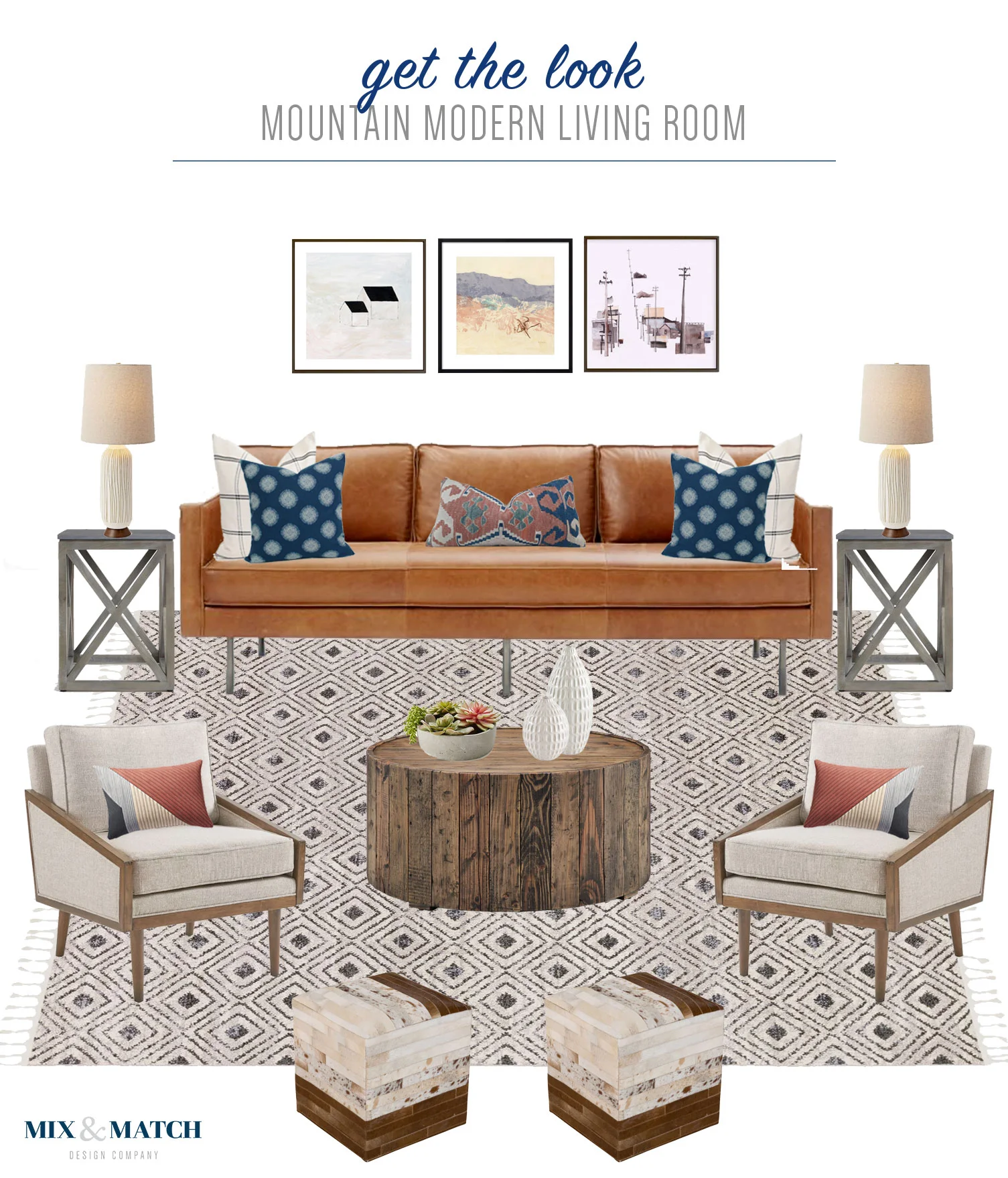 Get the look of this mountain modern living room // modern rustic living room with bohemian and and mid-century touches
