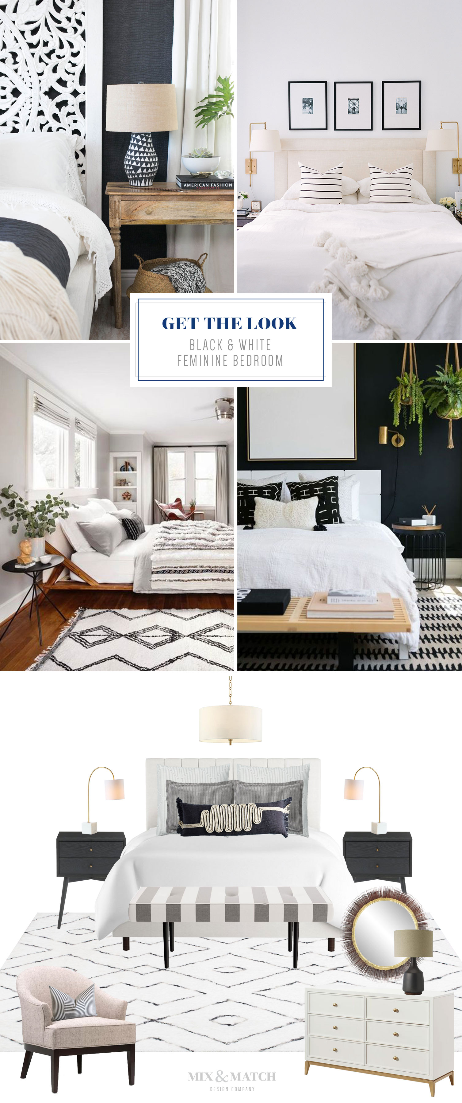 Get The Look Black White Feminine Bedroom