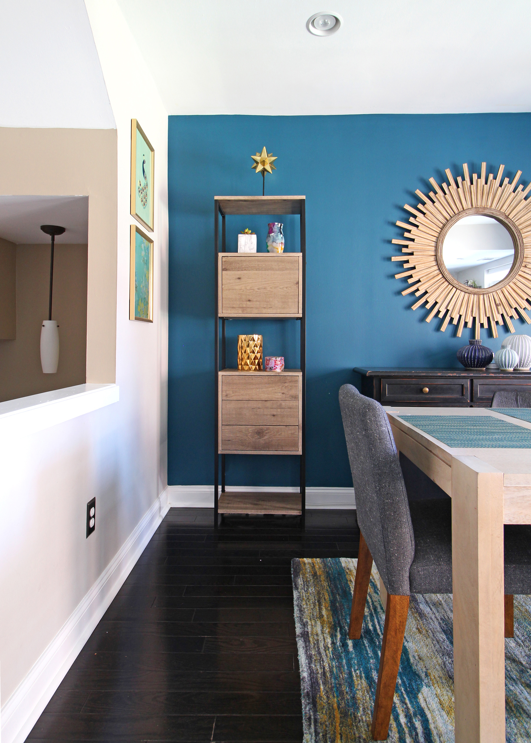 Make the most of the vertical space in your home by adding bookshelves that have both open and closed storage. Find more small space design tips over on the Mix & Match blog!