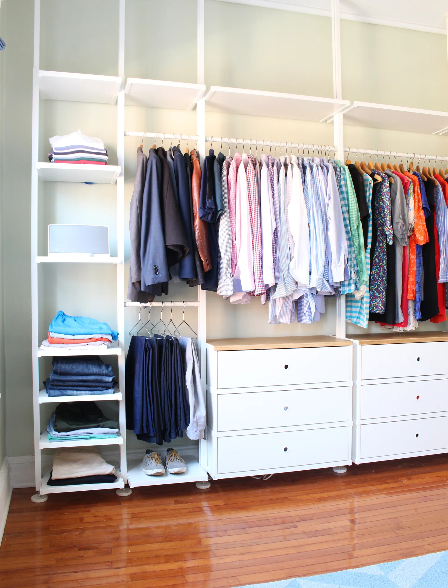 IKEA has several custom closet organization systems including the ELVARLI (featured here), ALGOT, and PAX that are great for making the most of any size closet. Want more design ideas for small spaces? Head to the Mix & Match blog!