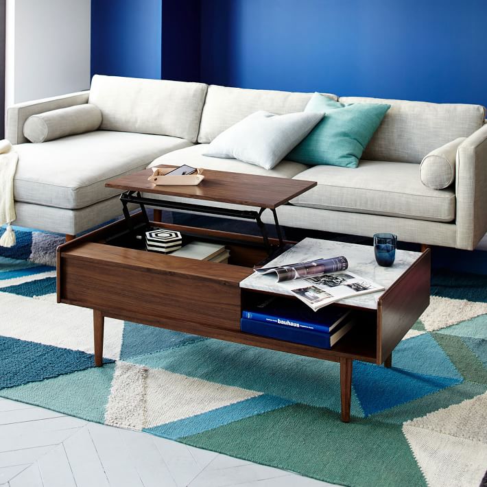A lift-top coffee table allows you to create a dining area or laptop spot in your living room, and it also adds extra storage. Want more design ideas for small spaces? Head to the Mix & Match blog!