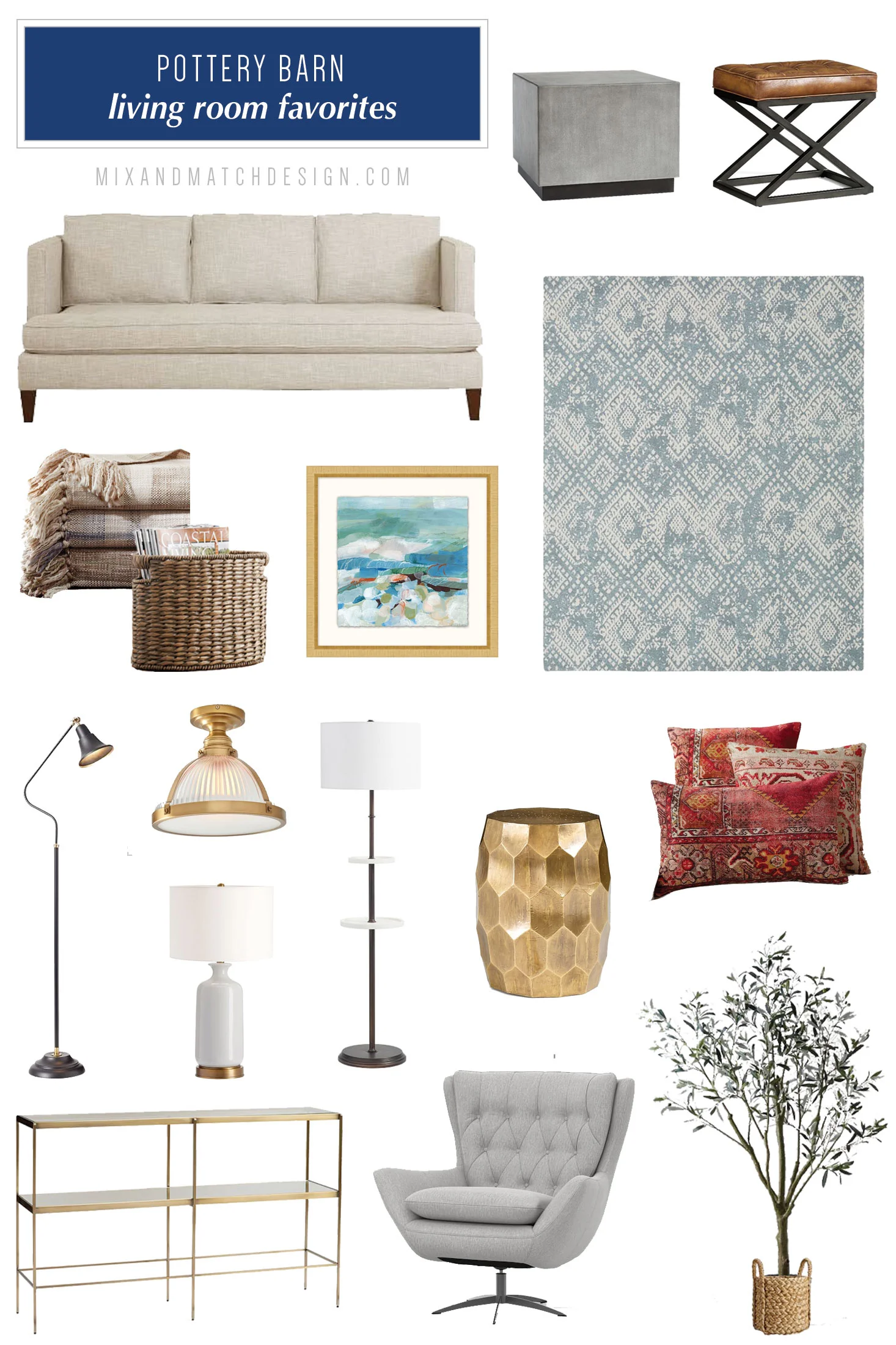 Pottery Barn is one of my favorite places to shop for farmhouse, industrial, and classic furniture and decor, and I’ve rounded up a bunch of my favorites for your living room to share with you! // #designerfinds #interiordesign #decor #farmhousestyle #modernfarmhouse #decorating