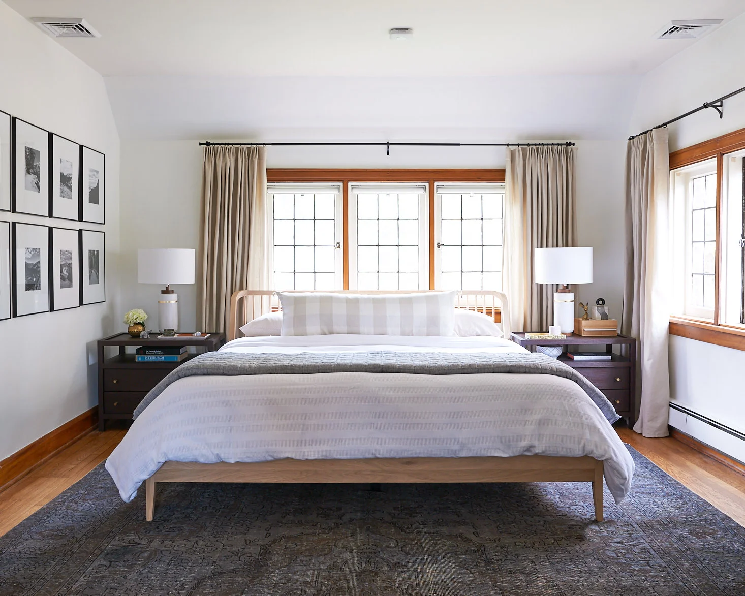 One Room Challenge Fall 2018 | Modern traditional bedroom from the Sweet Beast. I love the Scandinavian style spindle bed and the deep blue rug.