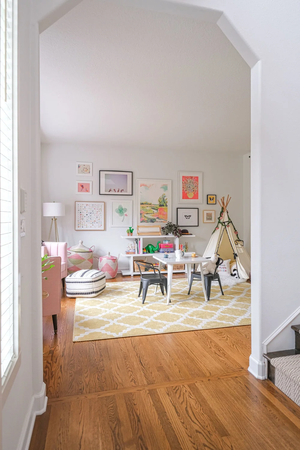 One Room Challenge 2018 | This colorful playroom is functional and stylish! With the gallery wall, open modern bookshelf, and kids play table, it’s ready to grow with the kids as they get older.